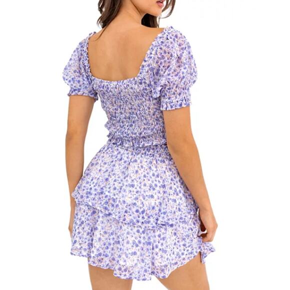 NWT Le Lis Smocked Puff Sleeve Crop Top White Purple Women's Size Large - Picture 3 of 13